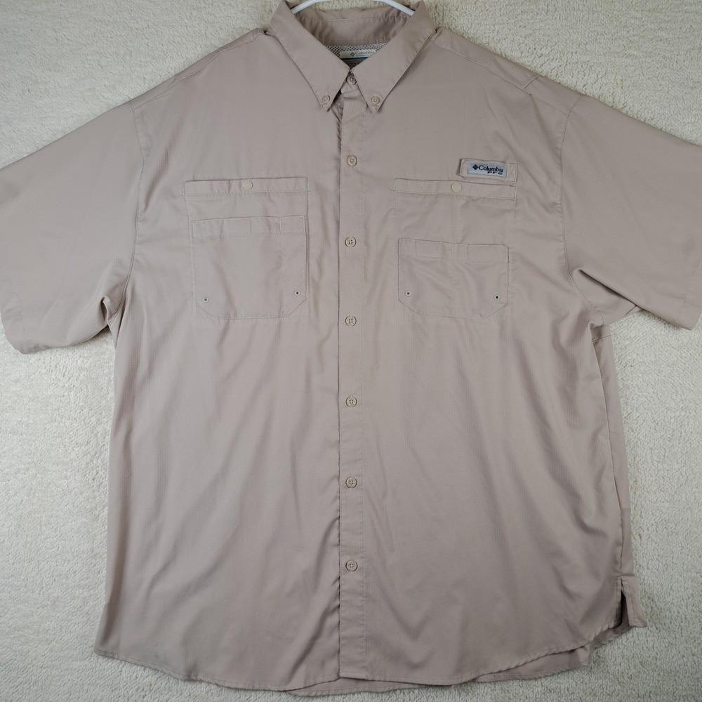 Columbia PFG Fishing Shirt Mens Size 2XL Vented Outdoors Beige Tan